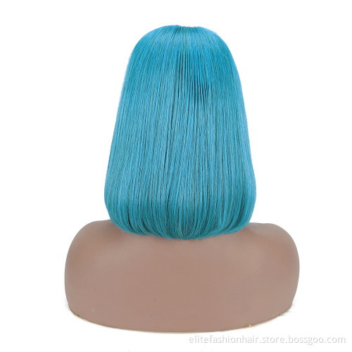Wholesale T Part Short Bob Straight Hair Wigs for Fashion Women Silky Sky Blue Lace Front Wigs T part lace bob wigs